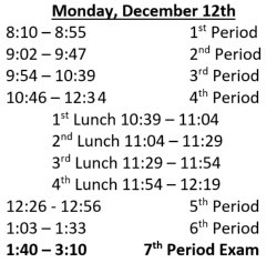 7th Period Exams 1:40-3:10 PM
